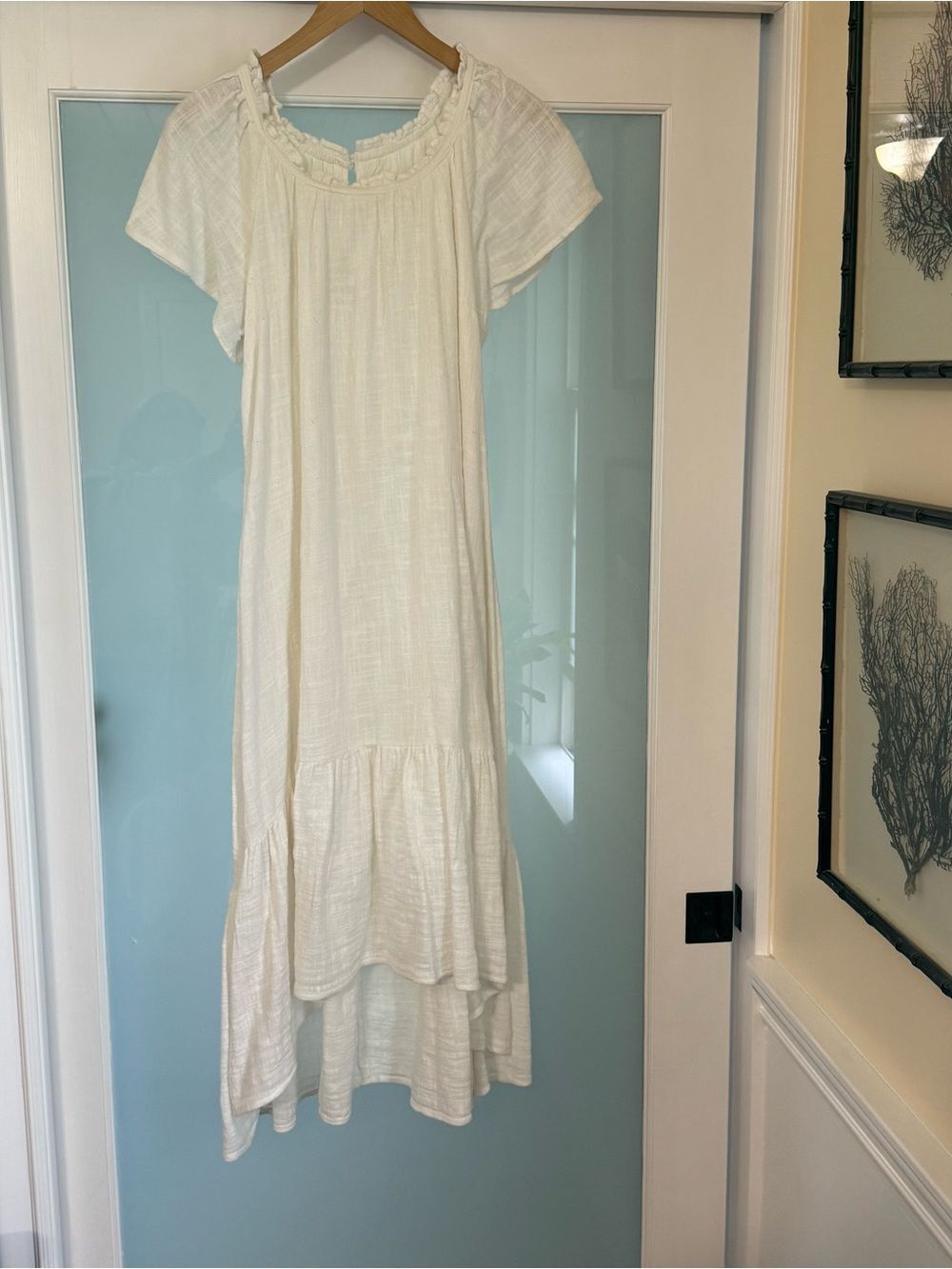 Maeve Off-White Ruffle-Neck High-Low Maxi Dress